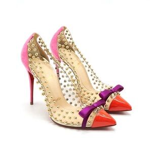 NWOT Christian Louboutin Bille Et Boule Patent Leather PVC Suede Beaded Heels 7